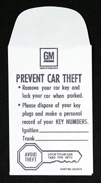 67-68 Key Envelope - Glove Box