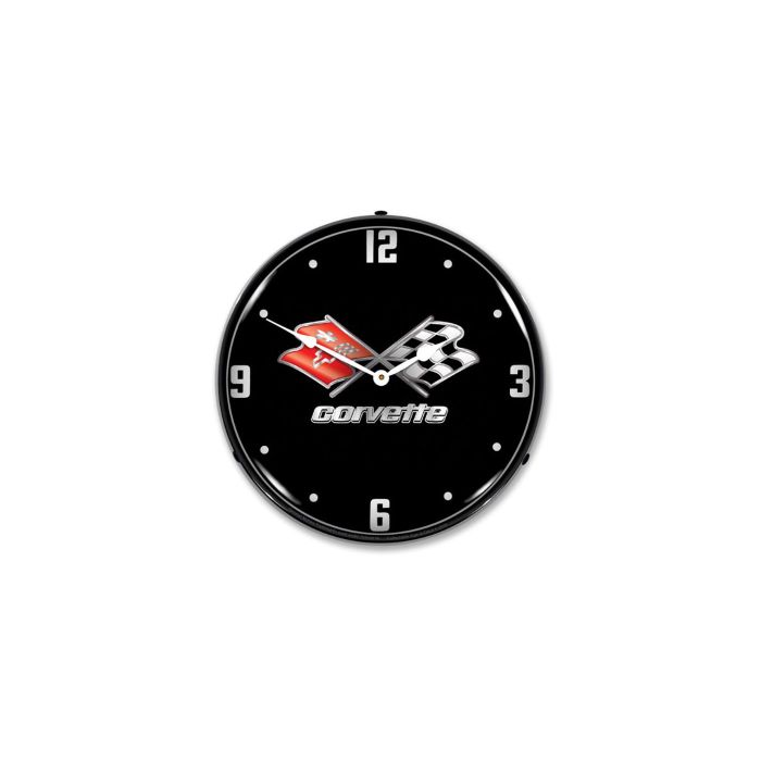 C3 Corvette Emblem Black Tie LED Lighted Wall Clock