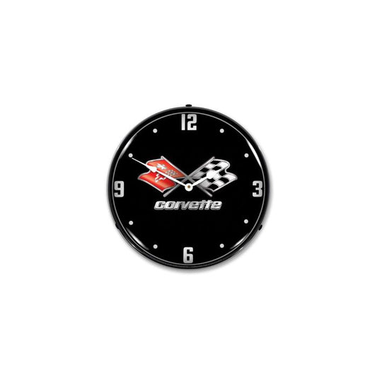 C3 Corvette Emblem Black Tie LED Lighted Wall Clock