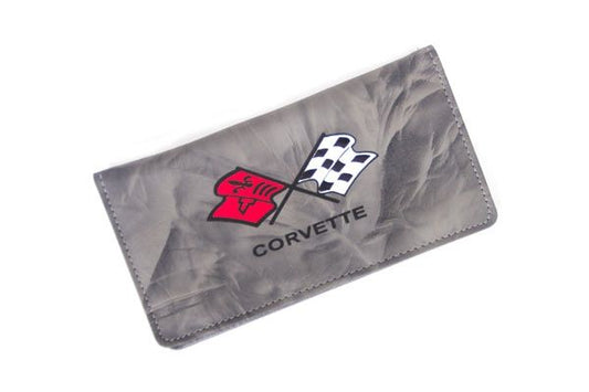Domestic Grey Leather Checkbook Cover w/Cross Flags Emblem