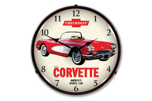 1959 Red Corvette LED Lighted Wall Clock